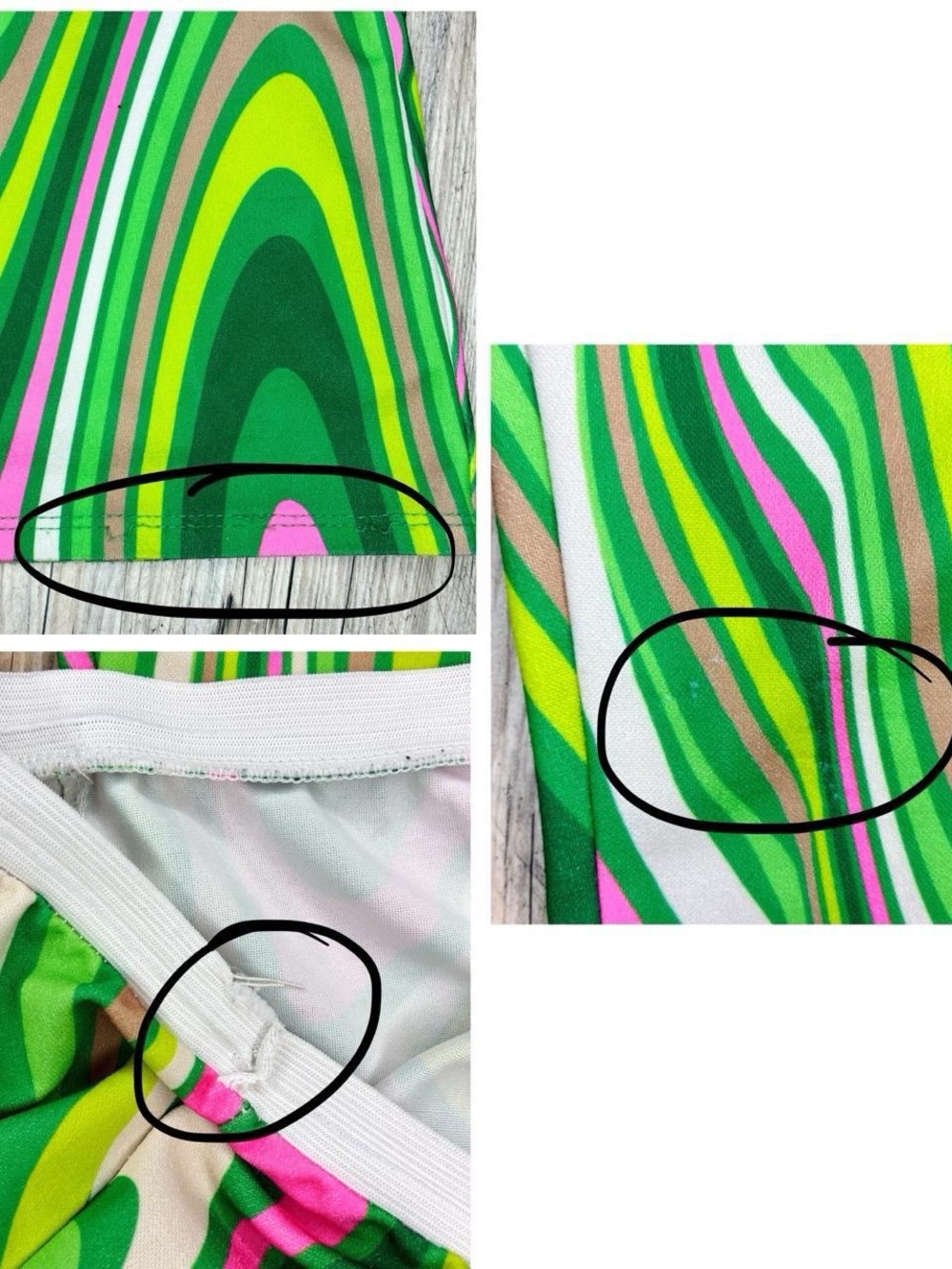 Retro Pink Green Psychedelic Printed Hippie Festival High Rise Flare Pants - Picture 9 of 9